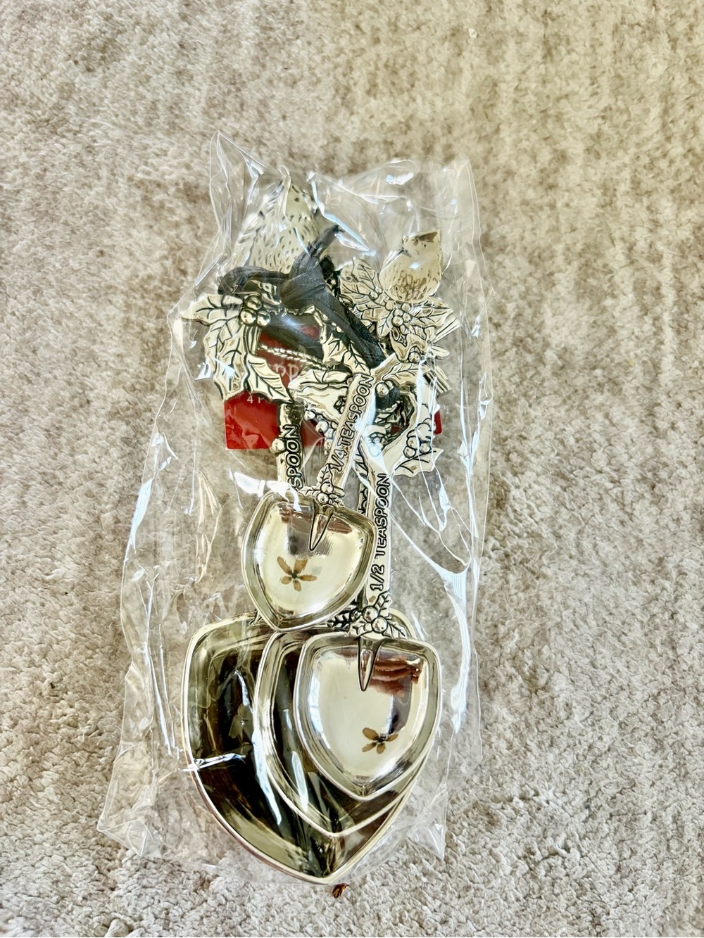 GANZ Cardinals With Holly Measuring Spoons Birds Stainless  Steel 4 Pc Set New